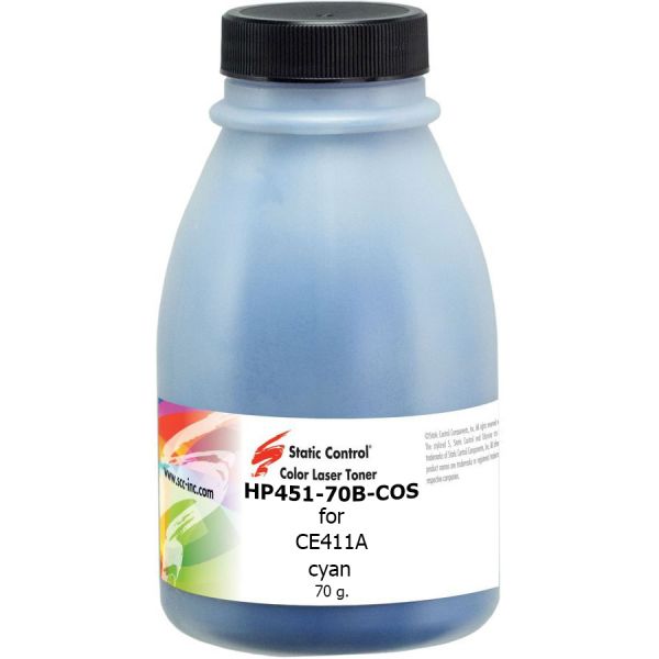 Тонер для картриджа Static Control HP451-70B-COS для картриджей CE411A Cyan (фл. 70г)